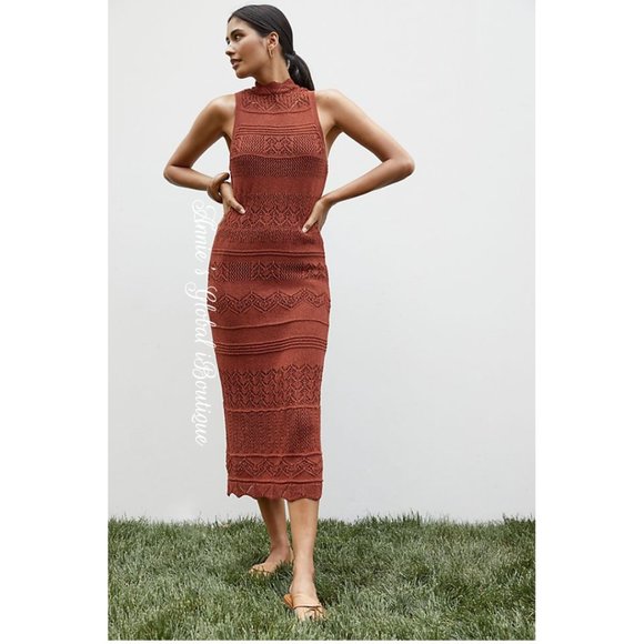 RARE NWT ANTHROPOLOGIE Crochet Midi Dress. Stretch. Size XL - Picture 8 of 16